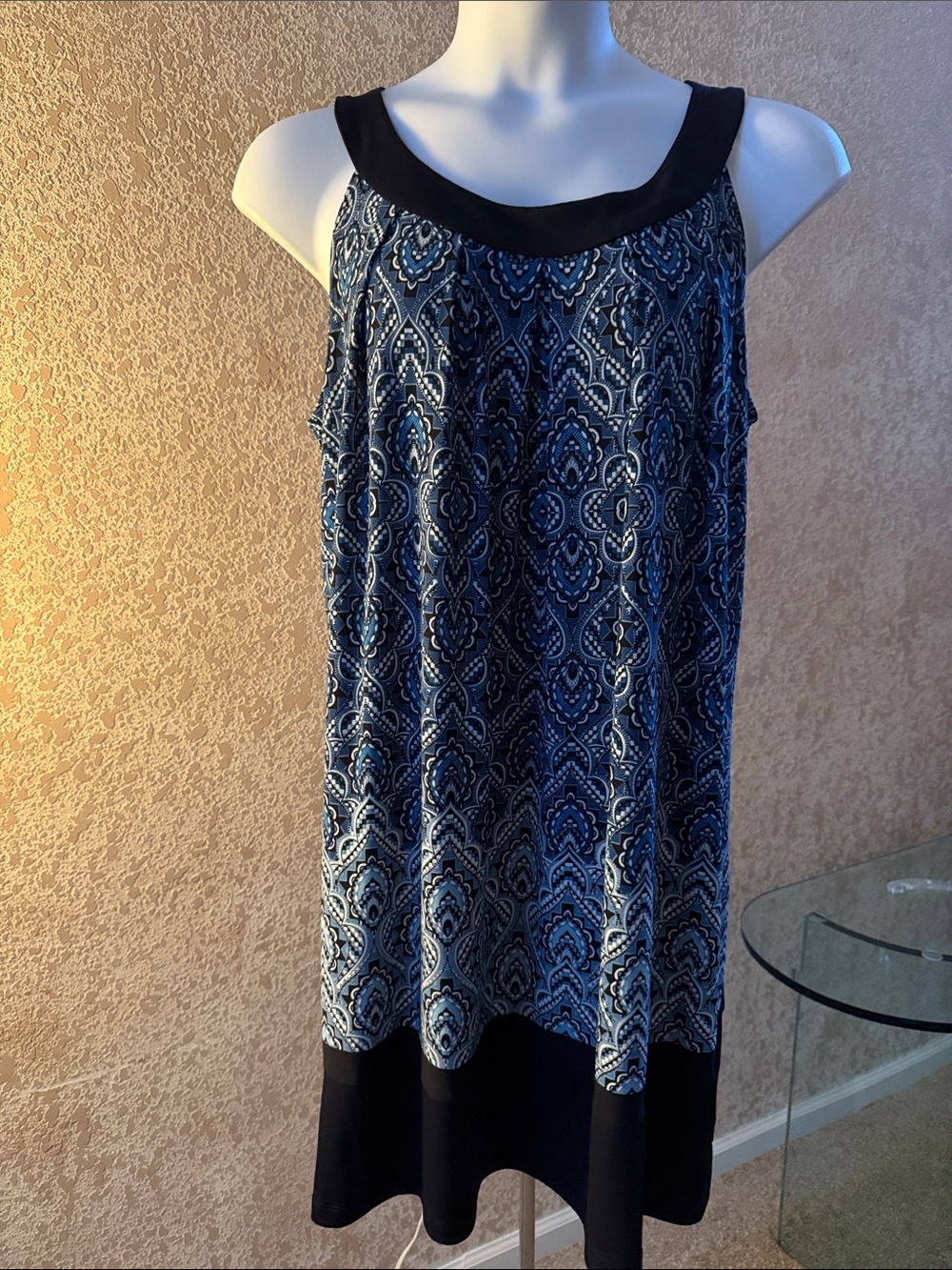 Sleeveless Blue Patterned Tunic Dress